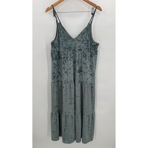 Aerie Crushed Velvet Tiered Maxi Dress‎ Womens Medium Spaghetti Strap Teal
